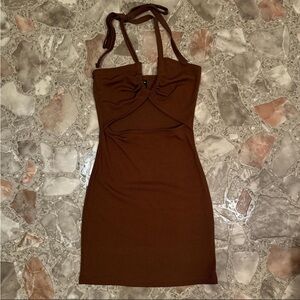 SHEIN Brown Cut Out Halter Dress